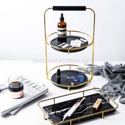 Nordic Light Luxury Natural Marble Double-Layer Tray Cake Tray Rack Jewelry Storage Rack Creative Multi-Layer High-end Ornaments