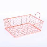 rose golden plated handle metal wire storage basket