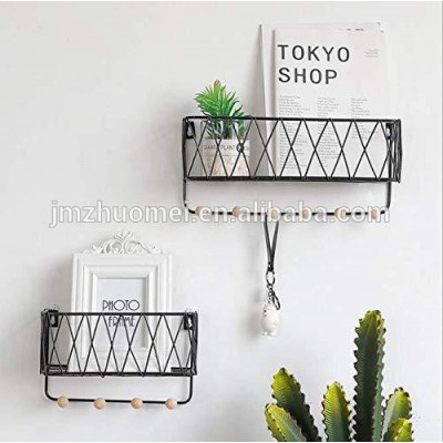 Hanging Storage Baskets with Hooks, Metal Wall-Mounted Entryway Letter Key Rack Wire Shelf Multi-Functional Fruit Baskets