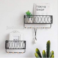 Hanging Storage Baskets with Hooks, Metal Wall-Mounted Entryway Letter Key Rack Wire Shelf Multi-Functional Fruit Baskets